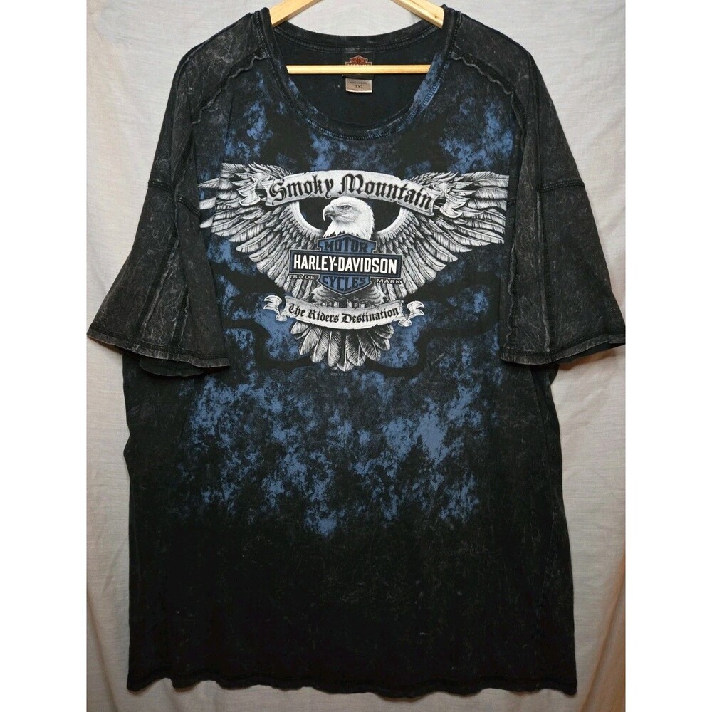 Harley-Davidson T-Shirt Men 3X Black Acid Wash Smoky Mountain Eagle Graphic